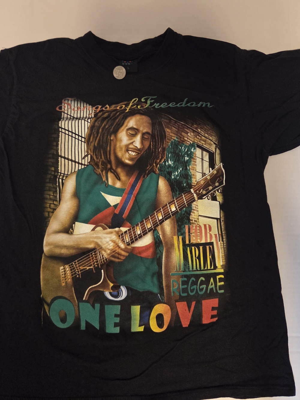 Romanticism Bob Marley Songs of Freedom One Love Reggae Black Graphic T-Shirt L